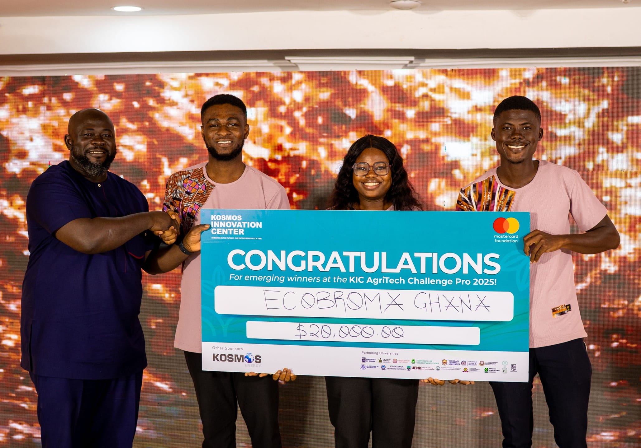 EcoBroma Team accepting $20k Award